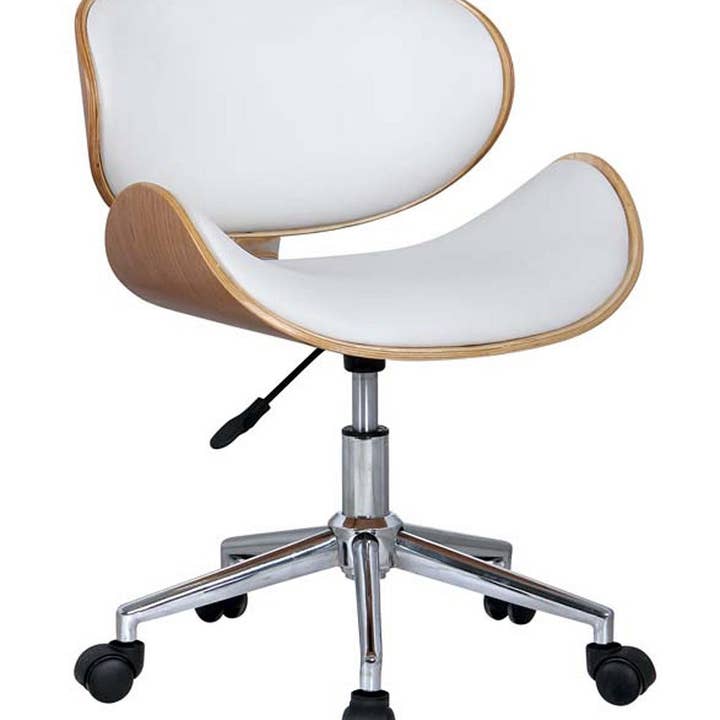 HomeRoots – Cadeira por atacado – Cadeira de Escritório Castanha, Branca e Prateada com Altura Ajustável, Giratória e com Rodas