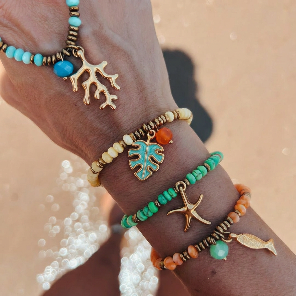 Goupi – Großhandel Armband mit Charms/Anhängern – Innere Schale Bunte Perlenarmbänder mit tropischen Anhängern1