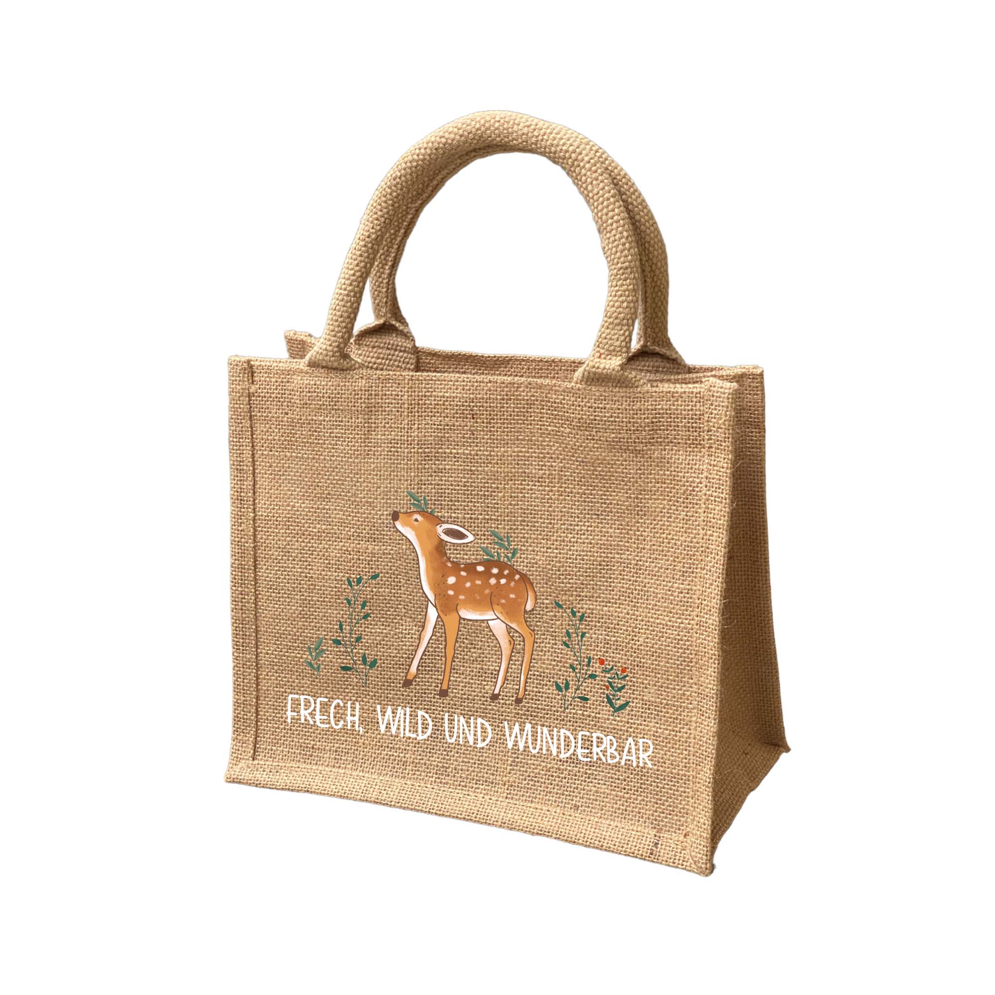 Buchstabenkult - Vendita all'ingrosso Buste regalo - Sacchetto regalo naturale in juta con cervo0