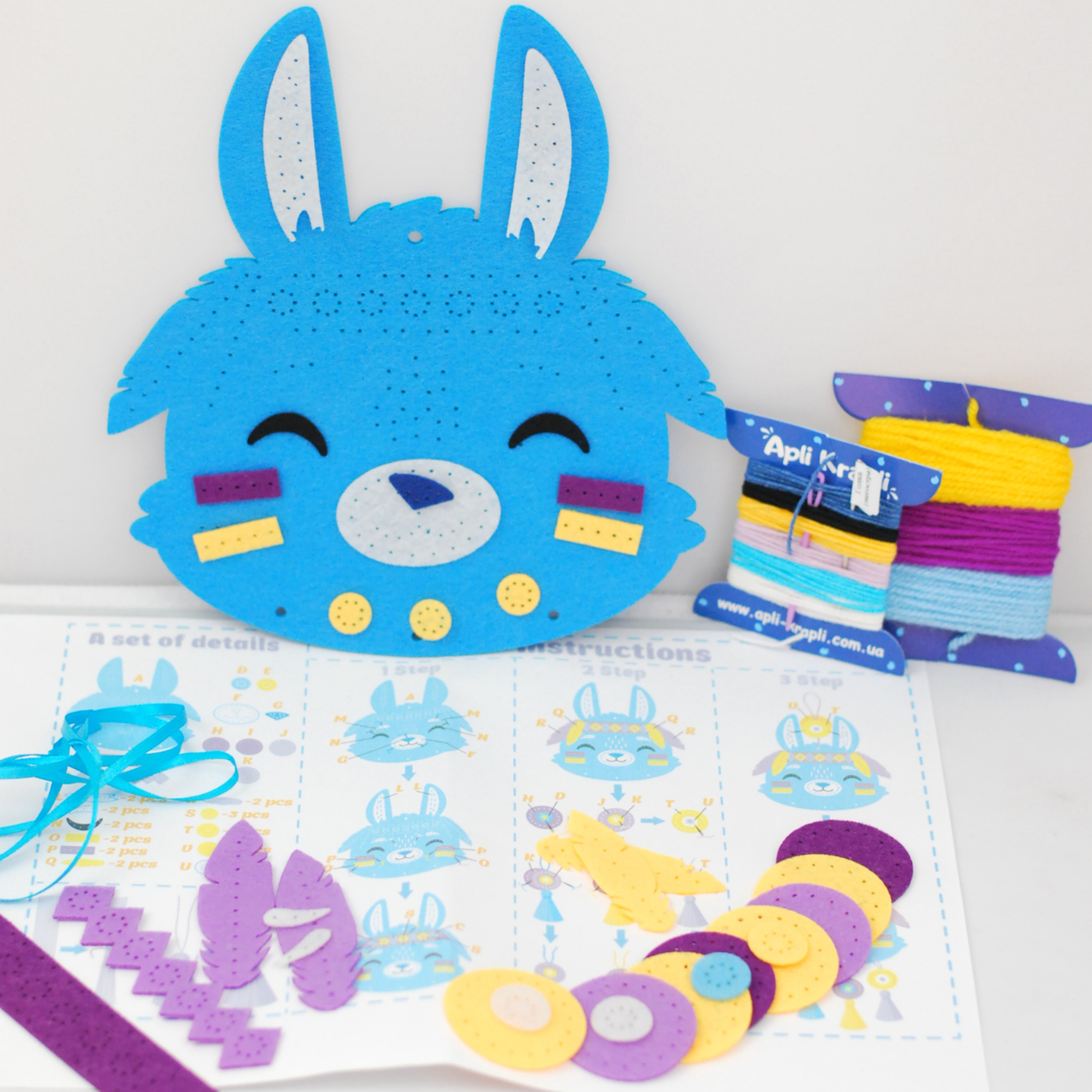 Fainotoys – Großhandel Bastelset – Kinder – APLI Krapli - APLI Krapli Filzwandfahne Nähset Hase Vorgefertigter Filz Faden & Sichere Nadel Ab 6 Jahren2