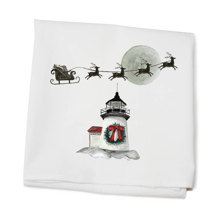 Brant Point med tomte och släde mjölsäckshandduk för wholesale av Tina Labadini Designs