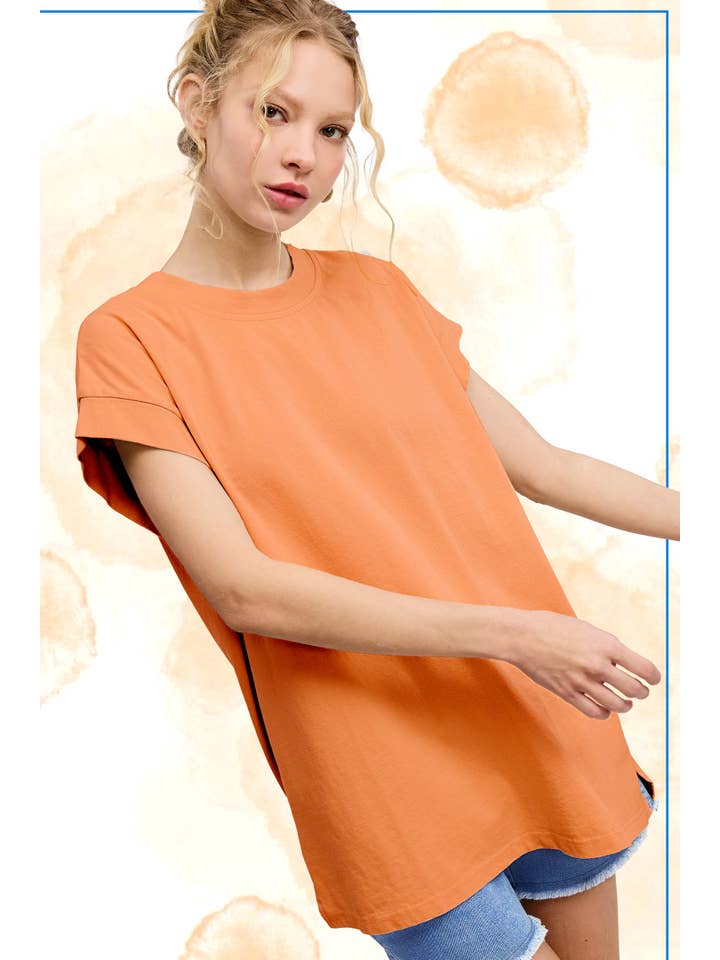 La Miel - Vente Tunique – femme - MCT7689-Haut à manches courtes et encolure ras-du-cou délavé au minéral22