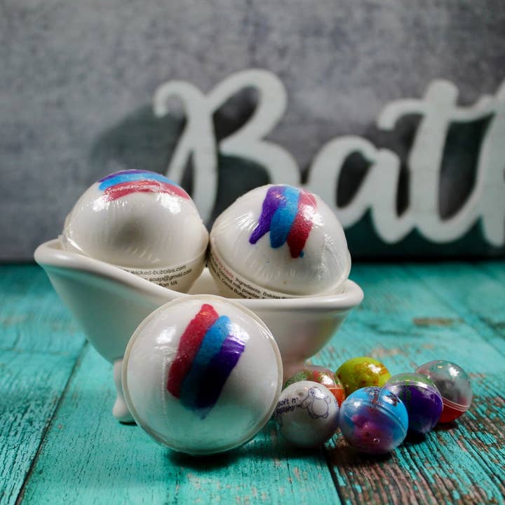 Bath bomb - 5.5 oz - Rainbow - TOY INSIDE! for wholesale by Wicked Bubbles LLC
