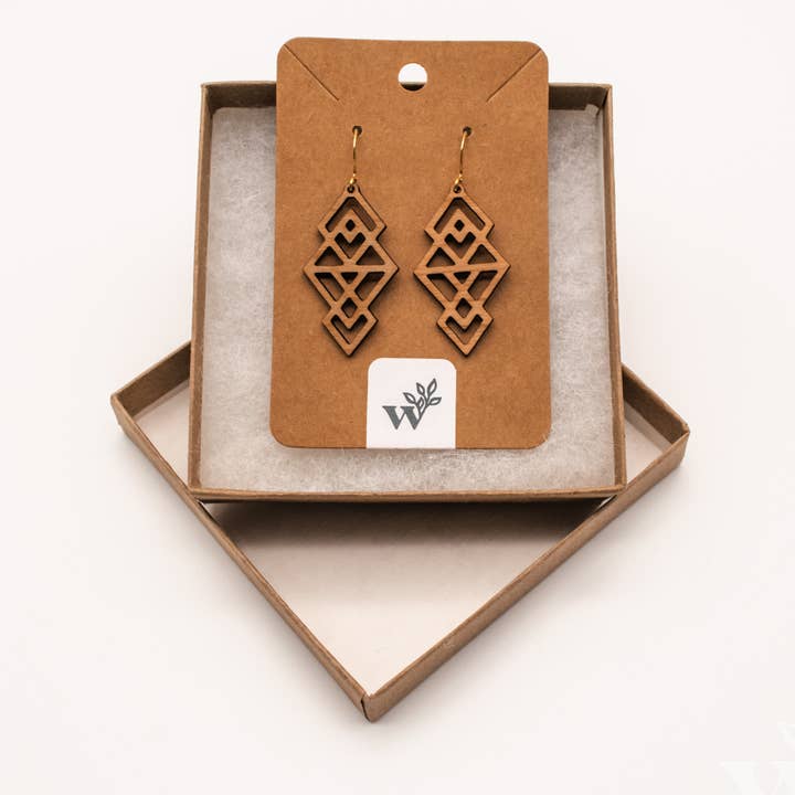 Deco Mini Laser Cut Hardwood Earrings for wholesale by Wildewood Handcrafted Goods