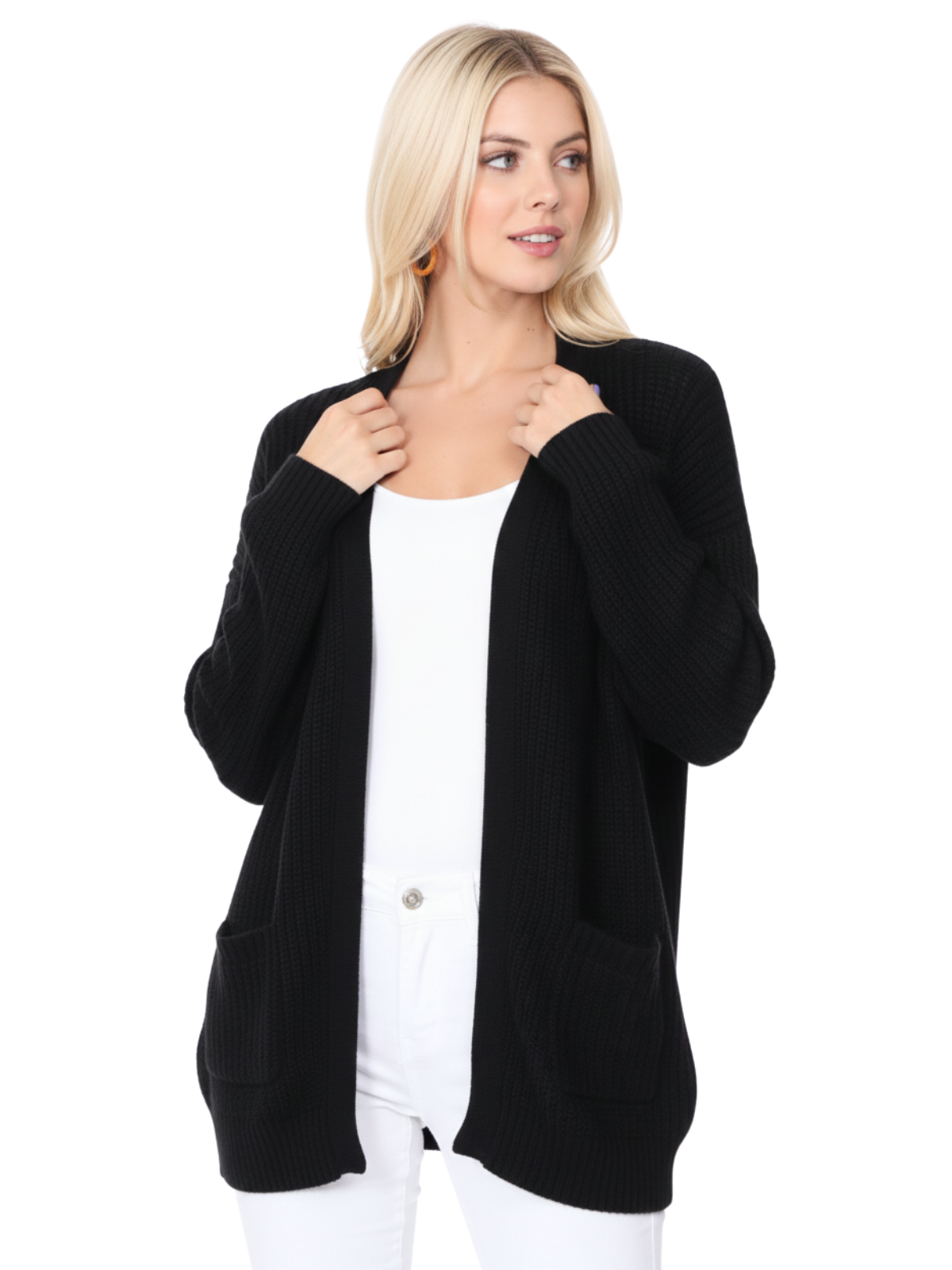 Mak – wholesale Cardigan – Women’s – Women's Waffle Knit Open Front Sweater Cardigan HK82462