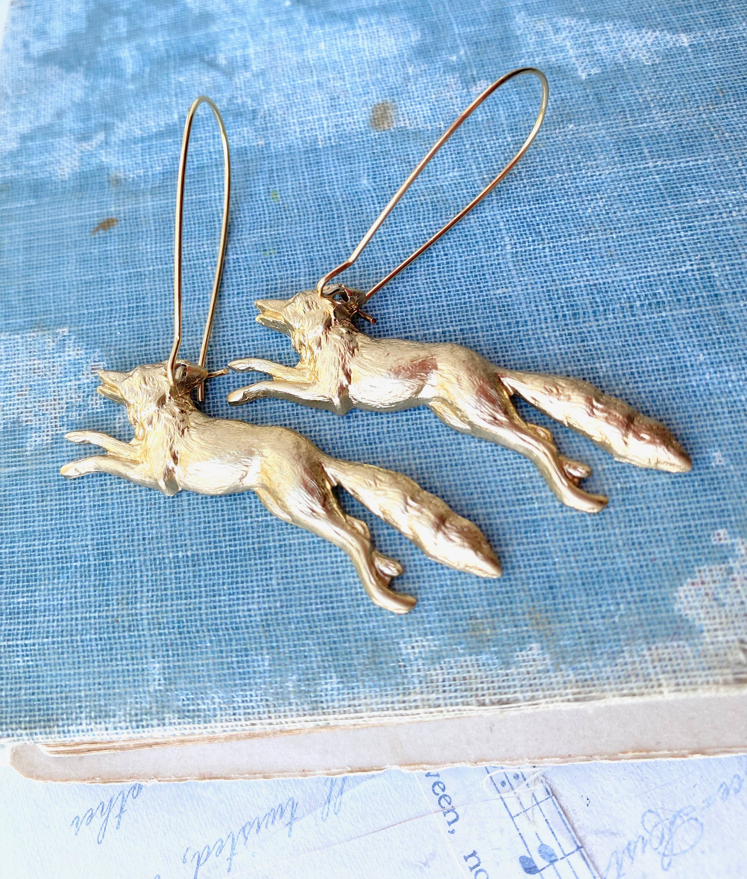 Red Truck Designs - Wholesale Dangle Earrings - Fox Earrings Forest Fox Gold Running Wolf Coyote Werewolf6