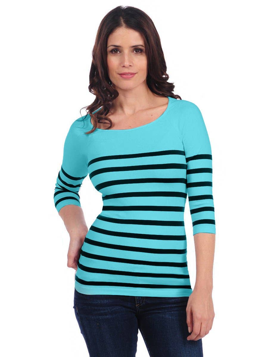 TINA Stephens Italy/Tees By Tina - Wholesale Knit Top - Women's - Nautical Stripe 3/4 Sleeve (501Q)5
