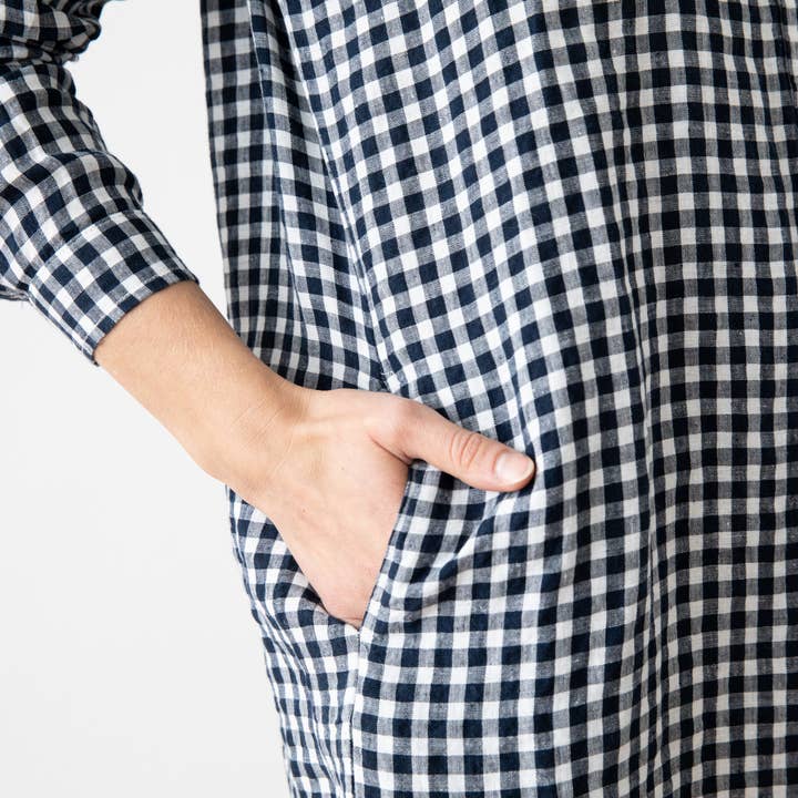 LinenMe - Vendita all'ingrosso Vestito - Donna - Abito Camicia Lino Navy Check Paula7