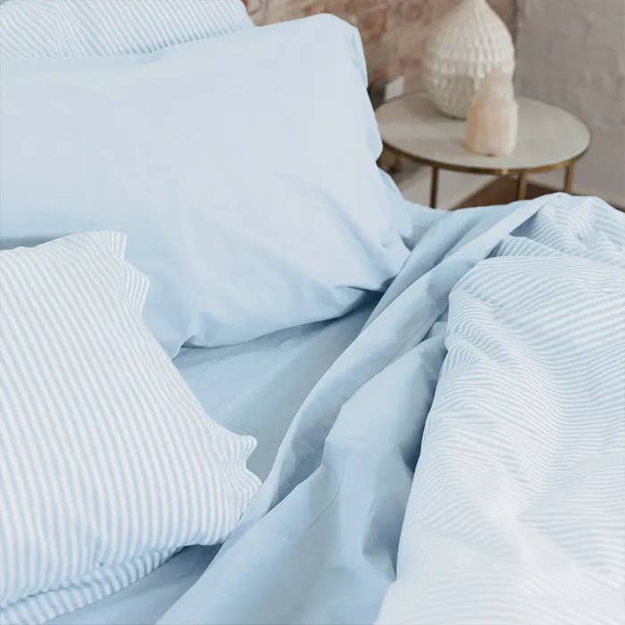 Melange Plain Dusty Blue King Percale Sheet Set for wholesale by Bombacio