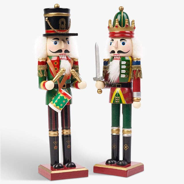 The Twiddlers - Wholesale Holiday Nutcracker - 2 Traditional Christmas Nutcrackers (30cm) Premium Wood Deco