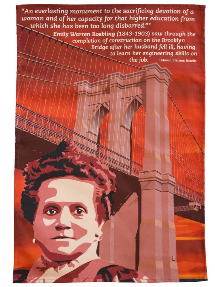 Emily Roebling & the Brooklyn Bridge Tea Towel for wholesale by Radical Tea Towel North America