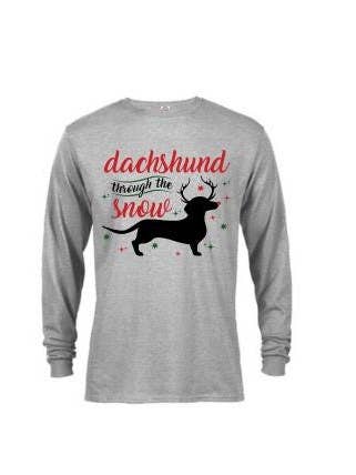 Dachshund Thru the Snow Long Sleeve Christmas Shirt for wholesale by BCrisp Creations