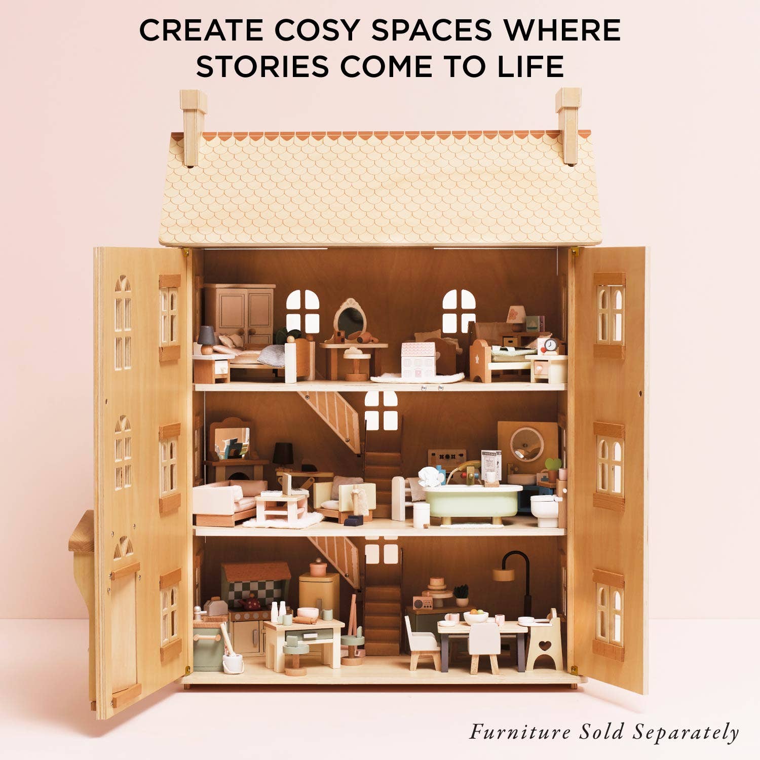 Le Toy Van – wholesale Doll accessory kit – Kids – The Grand Natural Wood Dolls House5