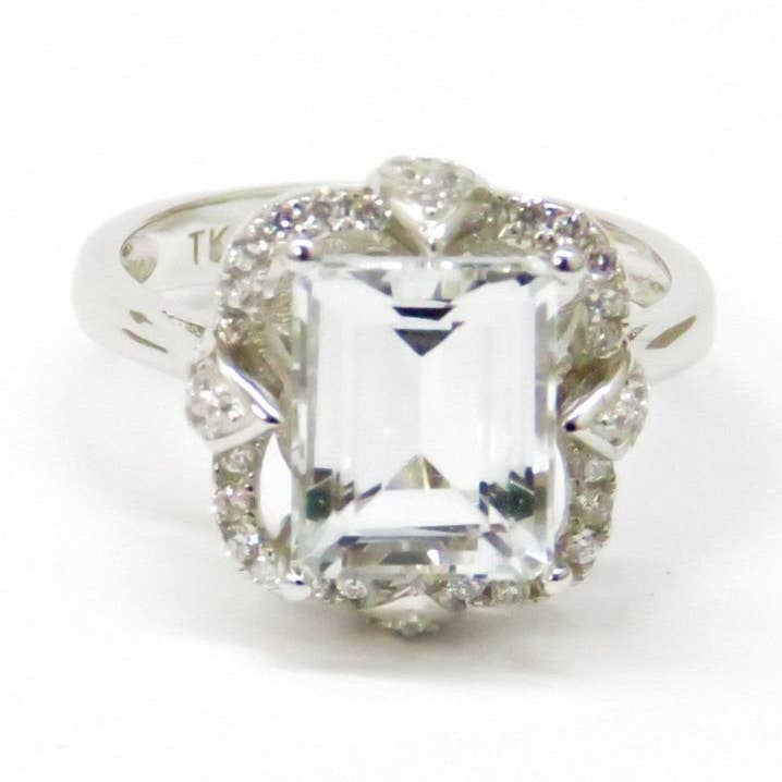 6422 Aquamarine Rectangle Halo Sterling Silver Ring for wholesale by Twan Kee Jewelry