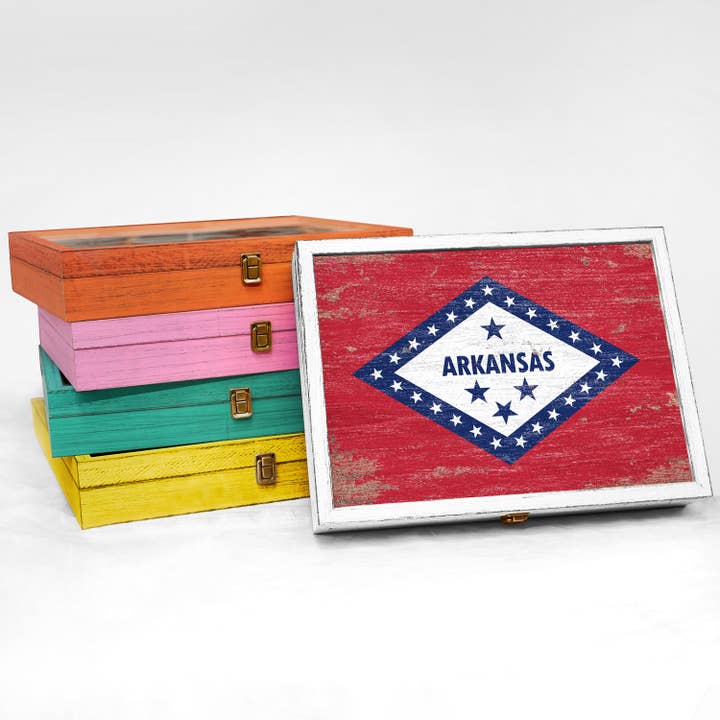 Arkansas State Wood Flag Frame Keepsake Box for wholesale by Print Frame Box