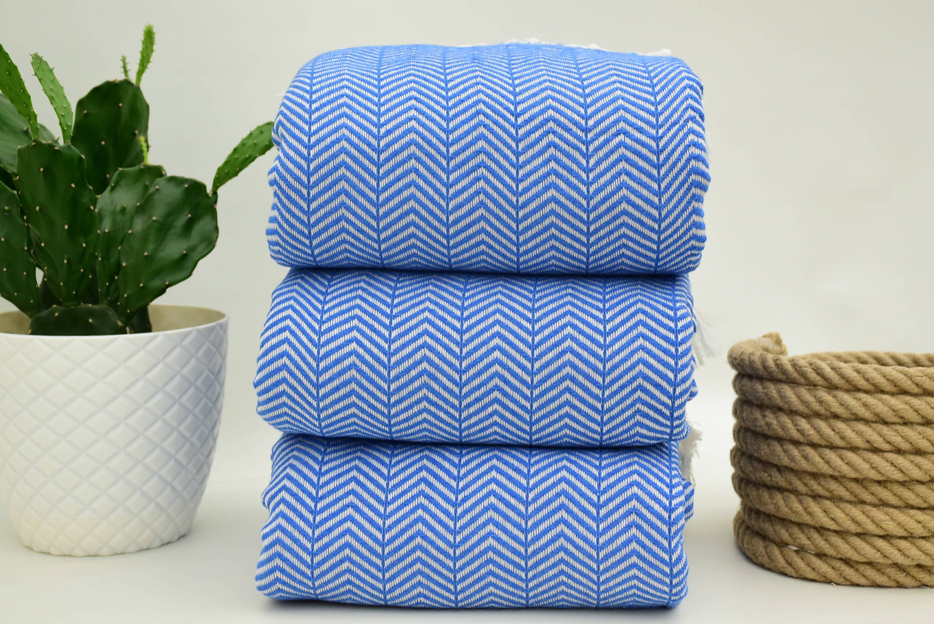 Organic Turkish Towels – wholesale Throw blanket – Ultrasoft Blanket Towel, Blue Herringbone Blanket1