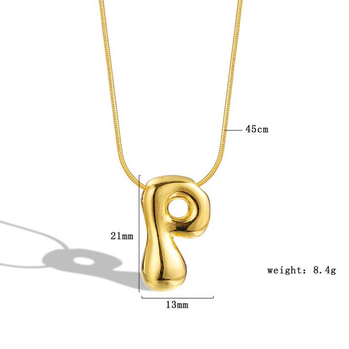 The Classy Cloth WS - Wholesale Pendant/Charm Necklace - Bubble Letter Initial Necklace - Gold RTS13