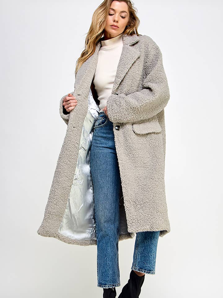 Sweet Lemon - Wholesale Fur/Faux Fur Coat - Women's - TWO BUTTON LAPEL COLLAR TEDDY COAT