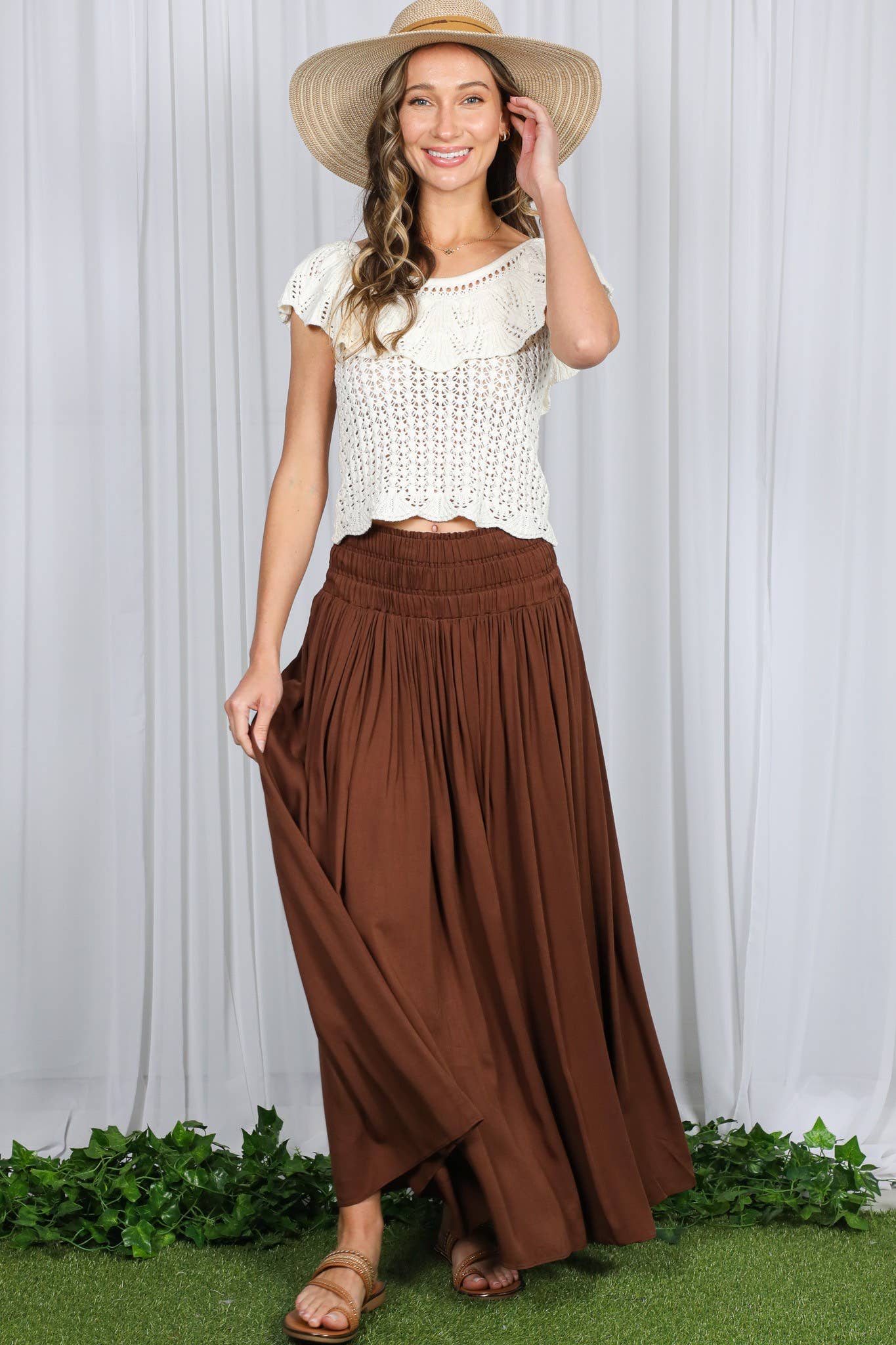Vine & Love - Wholesale Skirt - Women's - Casual Maxi Flowy Bohemian Renaissance Long Skirt VS829408