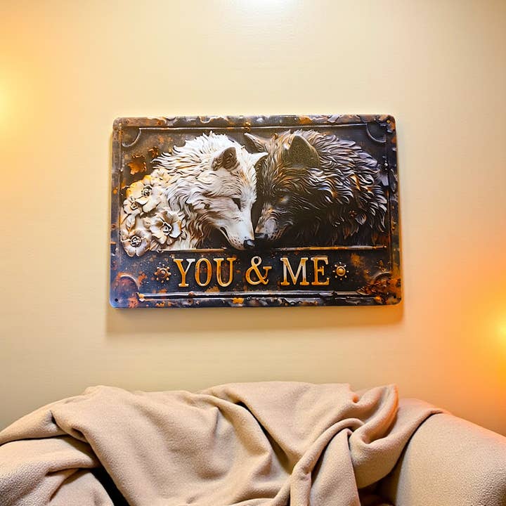 Funky Aura Boutique - Wholesale Sign - Wolves You and Me Sign, 8" x 12" , Metal Sign1