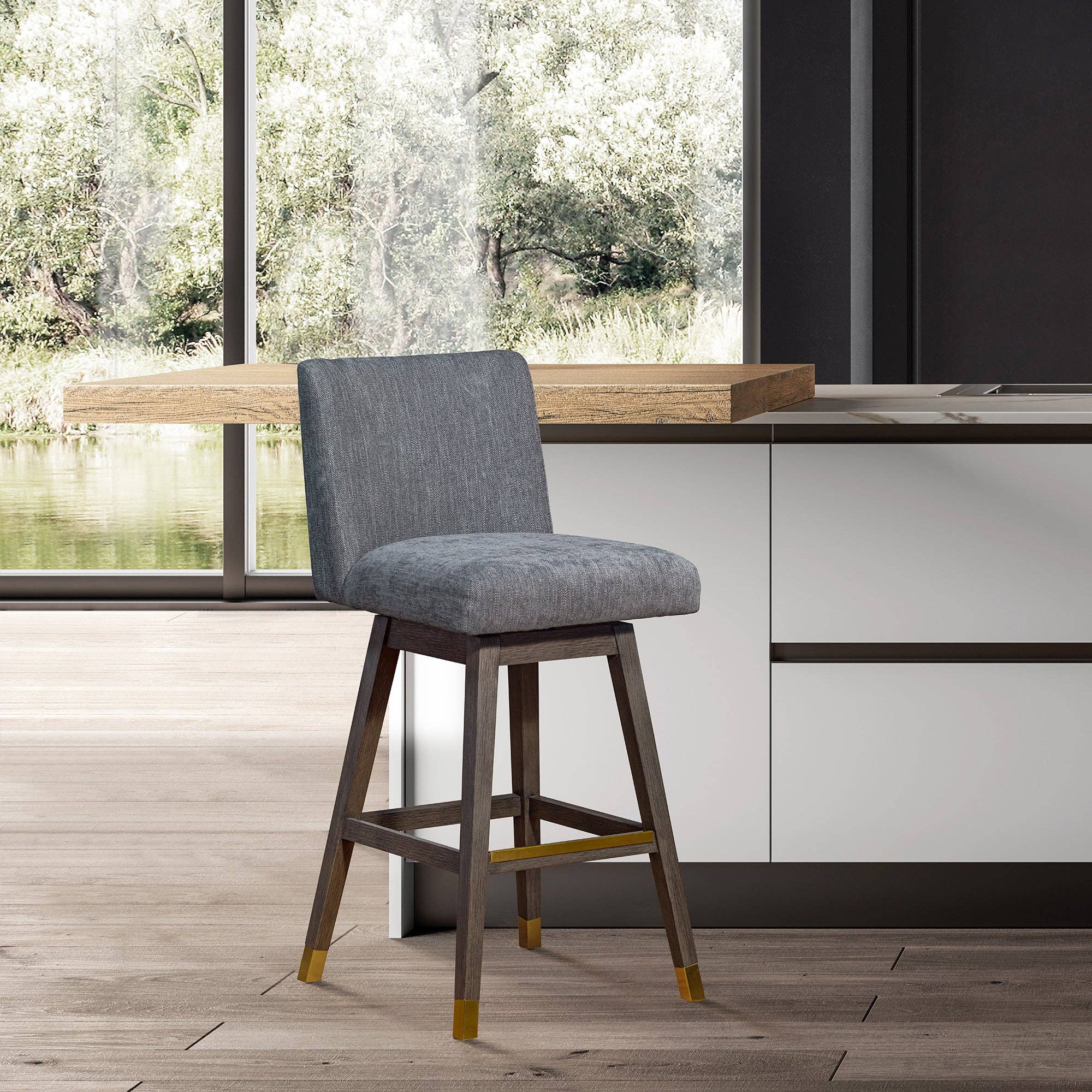 Armen Living - Wholesale Stool - Isabella Modern Upholstered Wood Swivel Barstool5