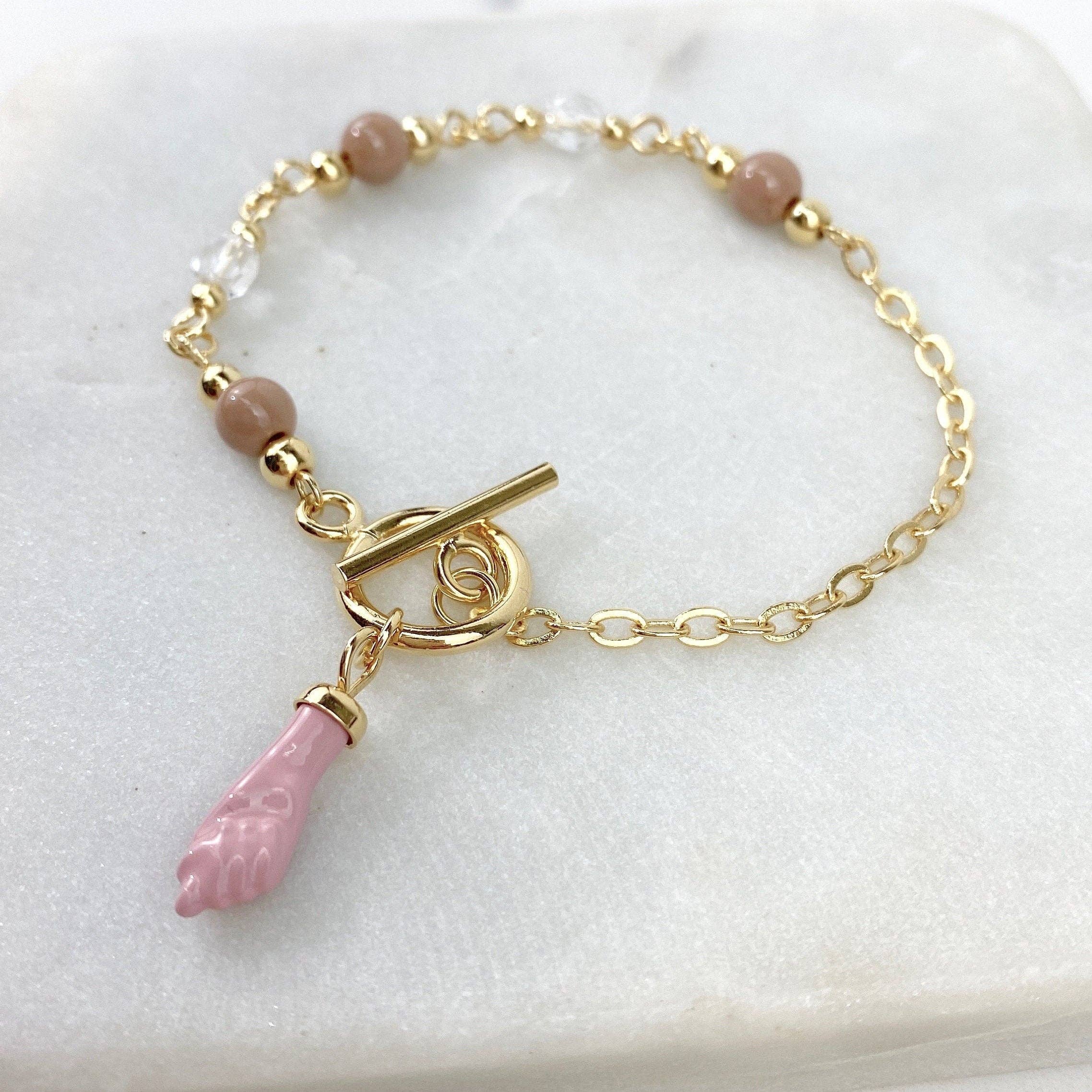 Luxus Accessories - Wholesale Charm/Dangle Bracelet - 18k Gold Filled Beads Pink Hand Charm Bracelets3
