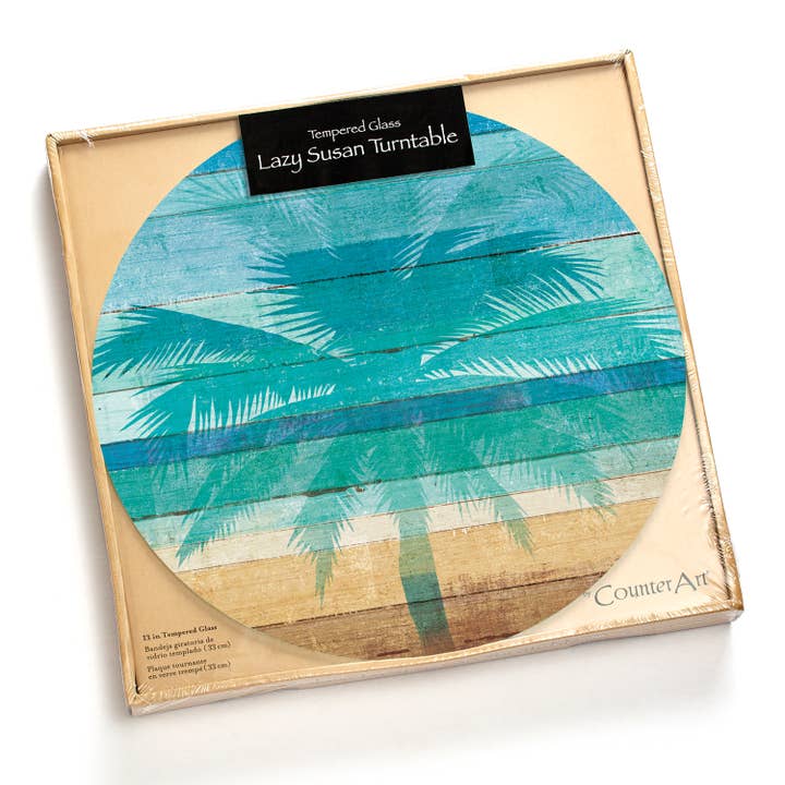 CounterArt/Highland Home/Thirstystone/CoasterStone - Wholesale Lazy Susan - Beachscapes Glass Lazy Susan Turntable 13" Round