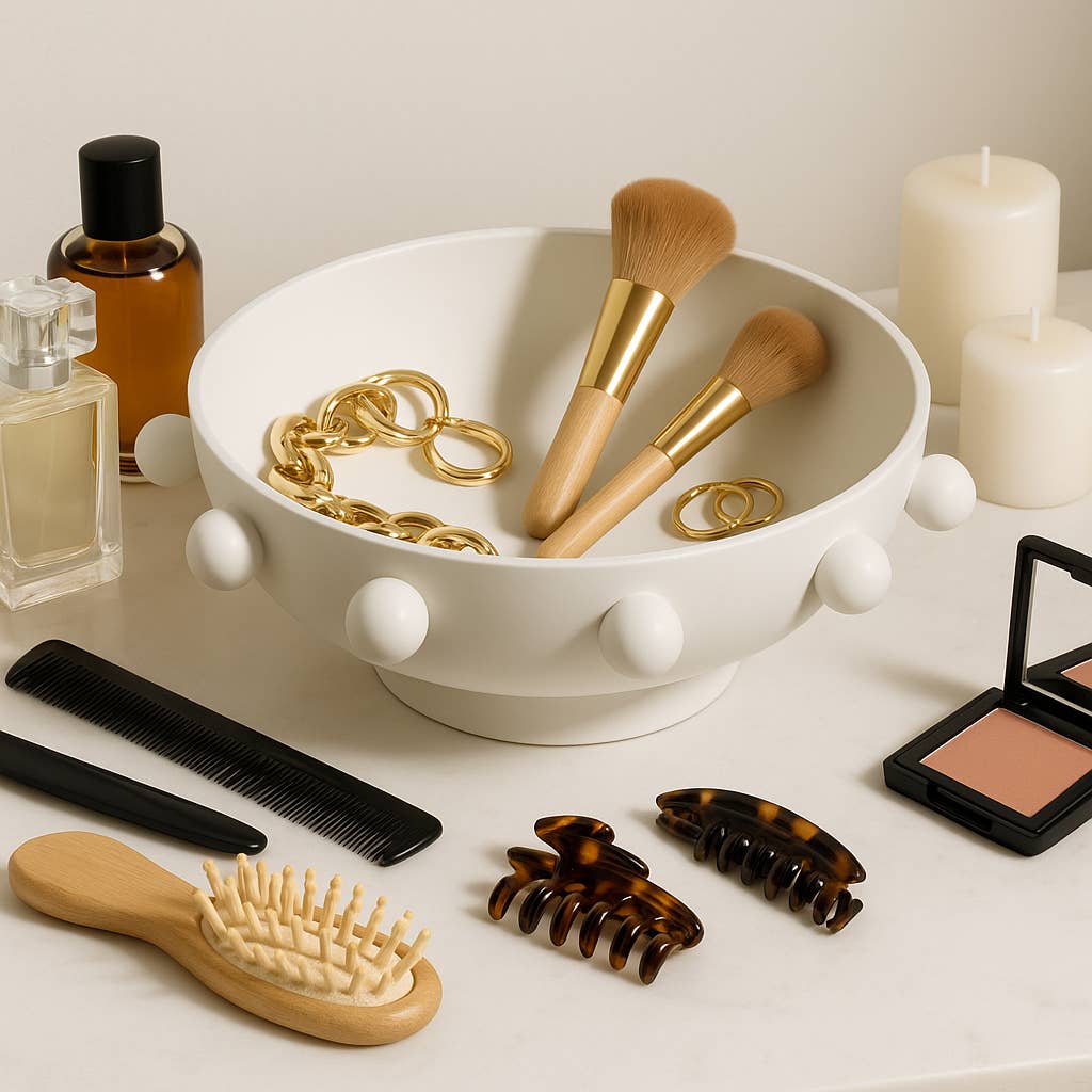 Sagebrook Home - Wholesale Decorative Plate/Dish/Bowl - Decorative Bowl - White Iron/Fir Wood Hobnail, 11 in.10