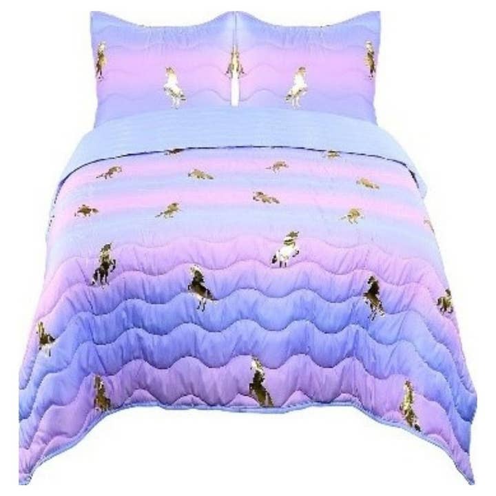 TADPOLES QUILT SET - METALLIC GOLD UNICORNS FULL/GUEEN for wholesale by Jam'n Products