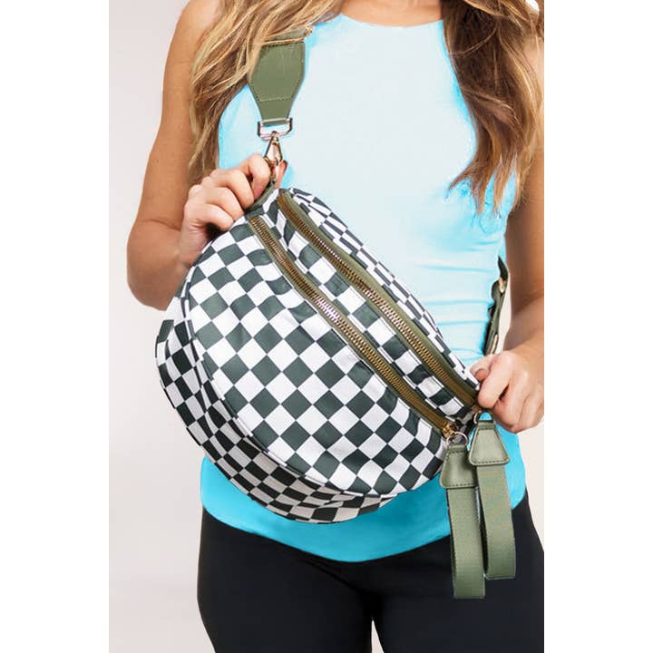 LA Society - Wholesale Crossbody Bag - Women's - Checkered Print Wide Strap Large Crossbody Bag