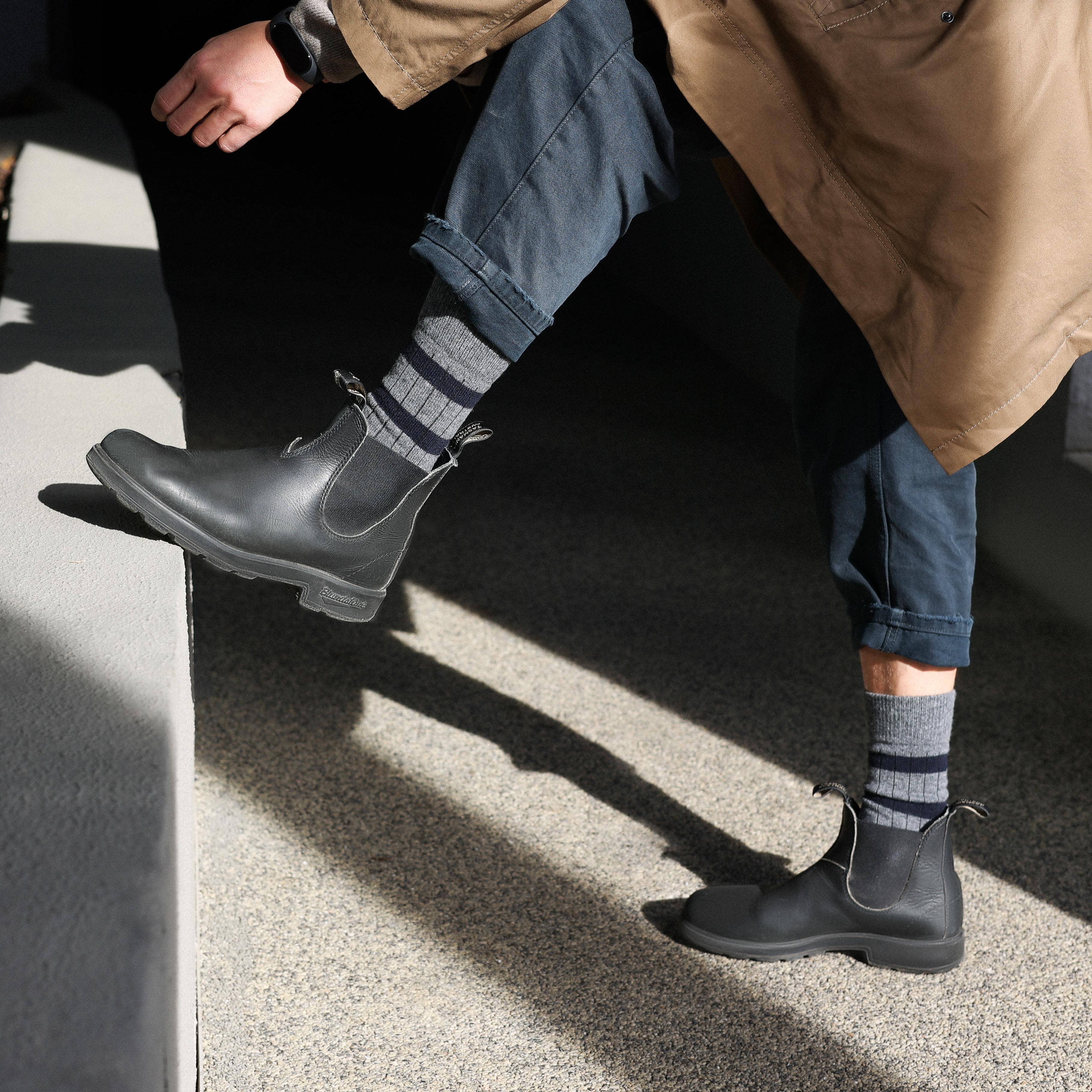 KLUE - Wholesale Socks - Men's - KLUE Merino Wool socks with stripes | Grey and black1