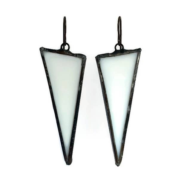 Stained Glass Triangle Earrings-Large-White for wholesale by Citybitz