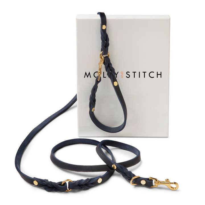 Molly and Stitch - Wholesale Pet Leash - Dog - Butter Leather 3x Adjustable Dog Leash - Navy Blue