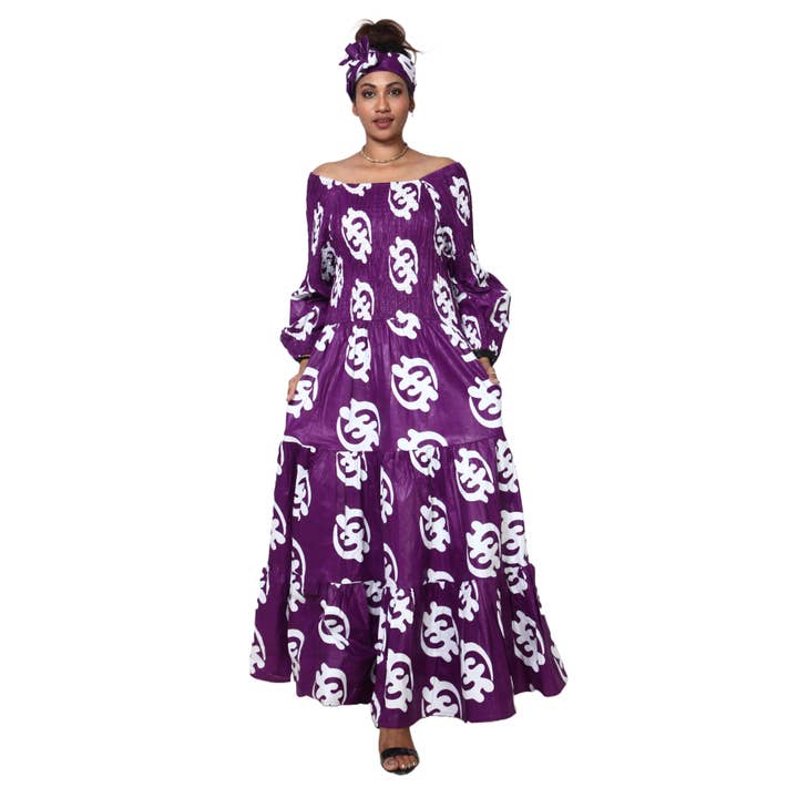 African Stars - Wholesale Dress - Women's - Women's Smocking Long Sleeve Maxi Dress -- FI-5008311
