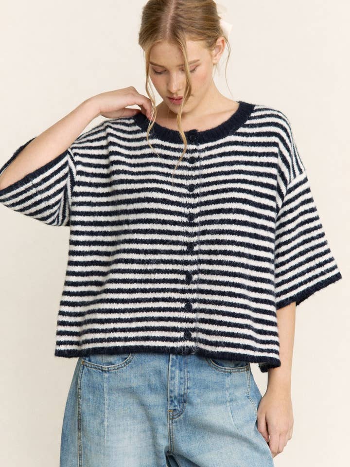 Gestreept Kort Zacht Gebreid Vest - LOU VEST voor wholesale door CANDESCENT