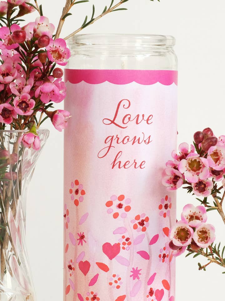 Valentines Day "Love grows here" Intention Candle for wholesale by Elizabeth Marie Company
