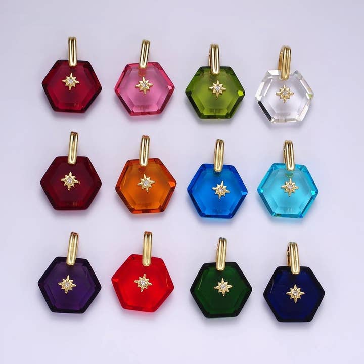 Hänge i 14K guld fylld med himmelsk stjärna CZ födelsesten hexagonal personlig | AH113 - AH118 för wholesale av Aim Eternal