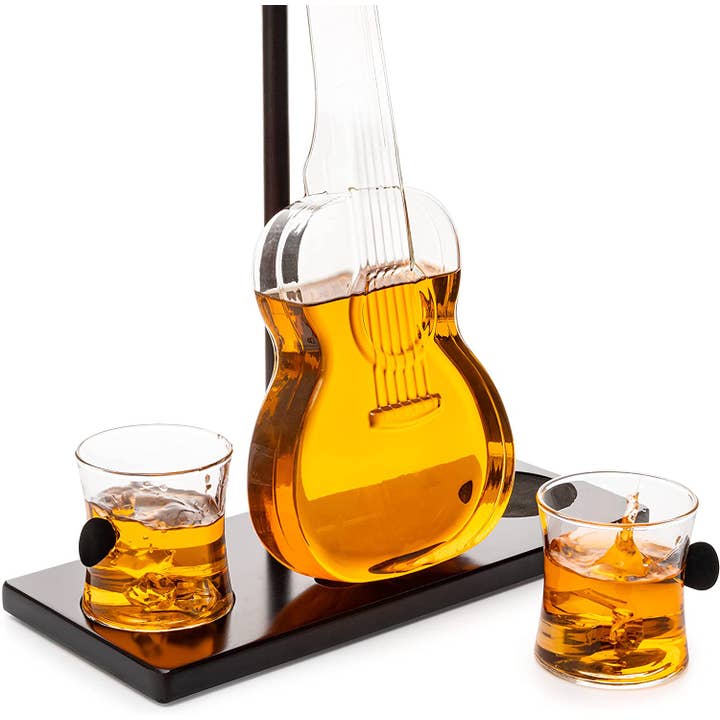 The Wine Savant / Khen Glassware - Vente Carafe - Carafe à whiskey en forme de guitare avec 2 verres1