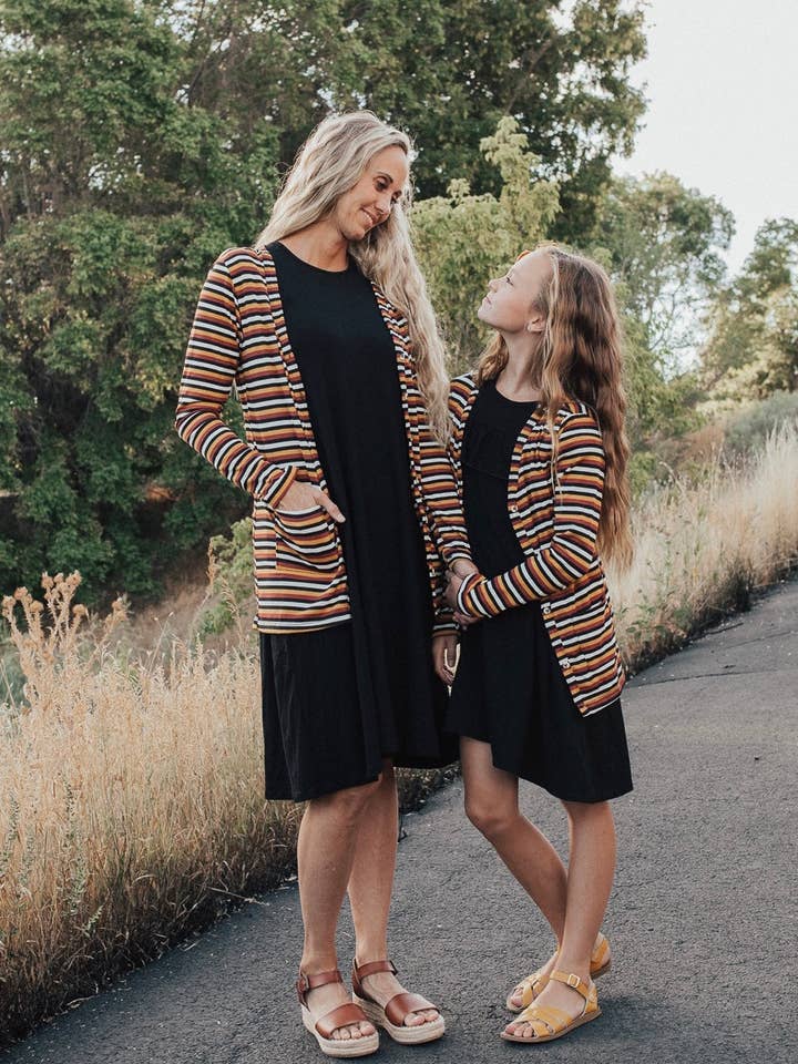 Rust Stipe Rib Knit Cardigan for wholesale by Navy Fields