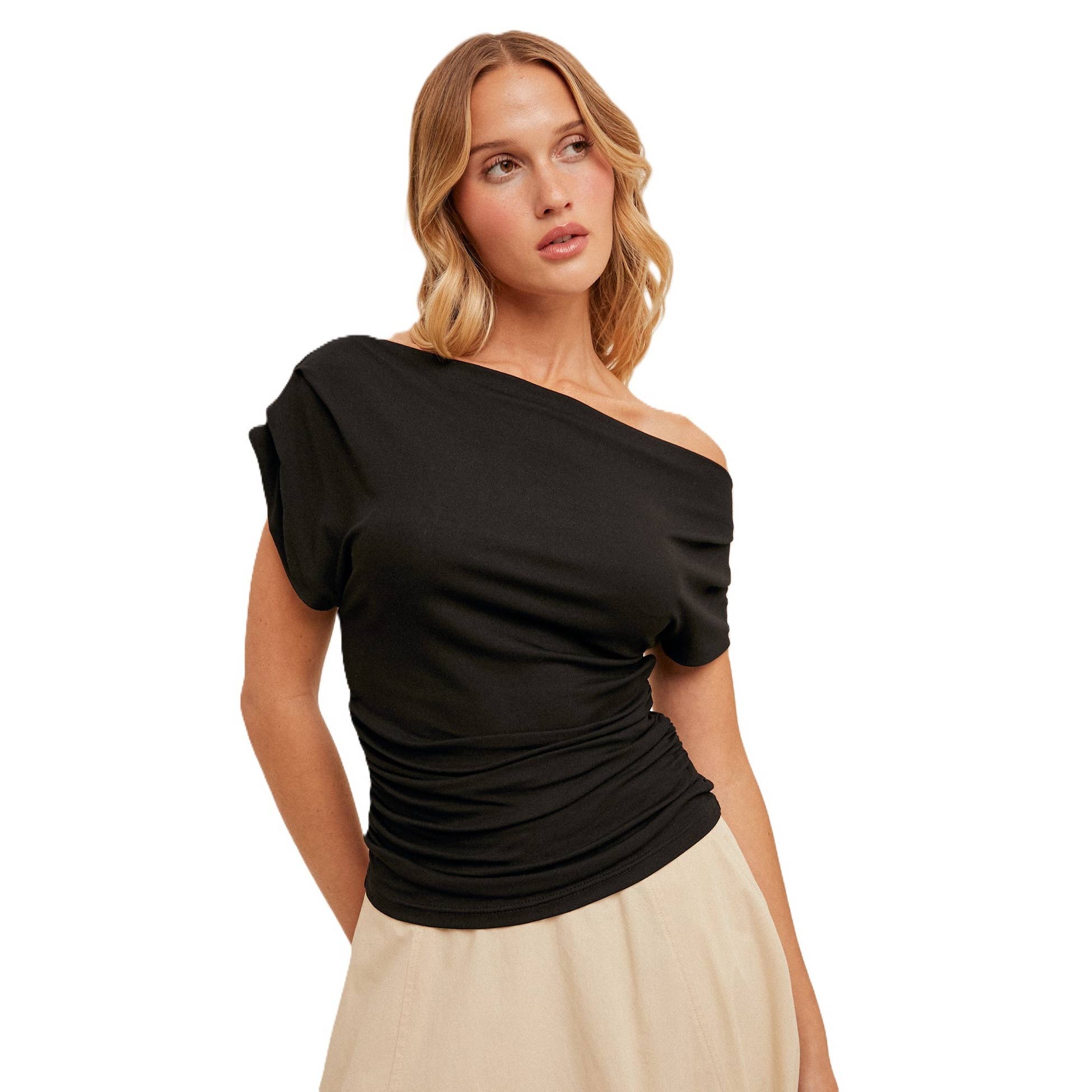 Blue Bunny Inc - Vente Haut en maille – femme - Haut en maille froncée à encolure asymétrique3