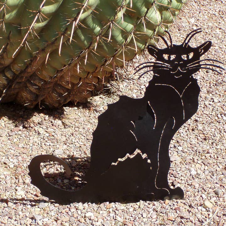 Crooks Designs - Wholesale Outdoor Ornament/Decor - Black Cat Yard Garden Statue, El Gato Metal Yard Art