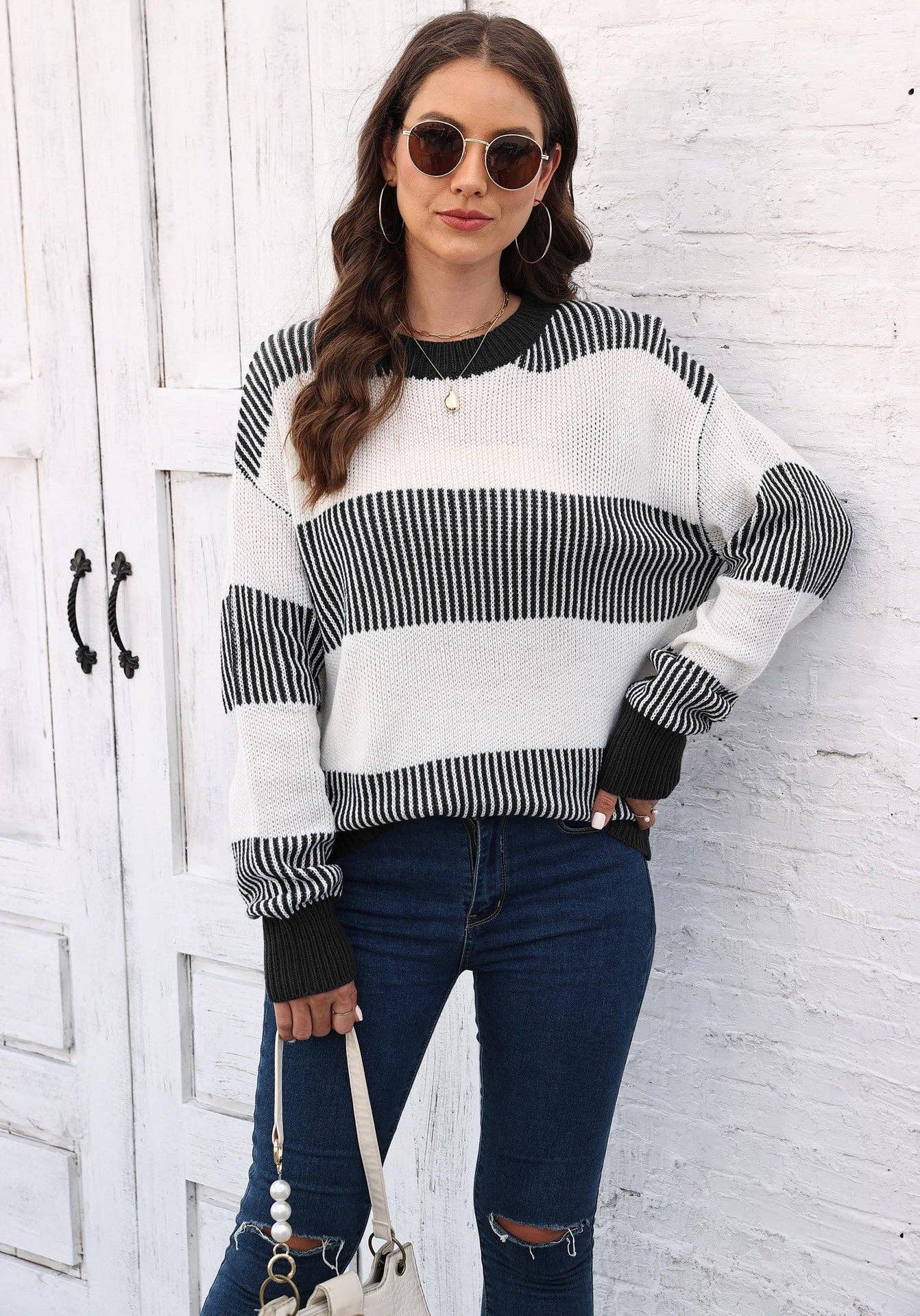 Suhkasana - Wholesale Knit Sweater - Women's - Plus Size Colorblock Striped Sweater | Cozy Fall/Winter Knit23