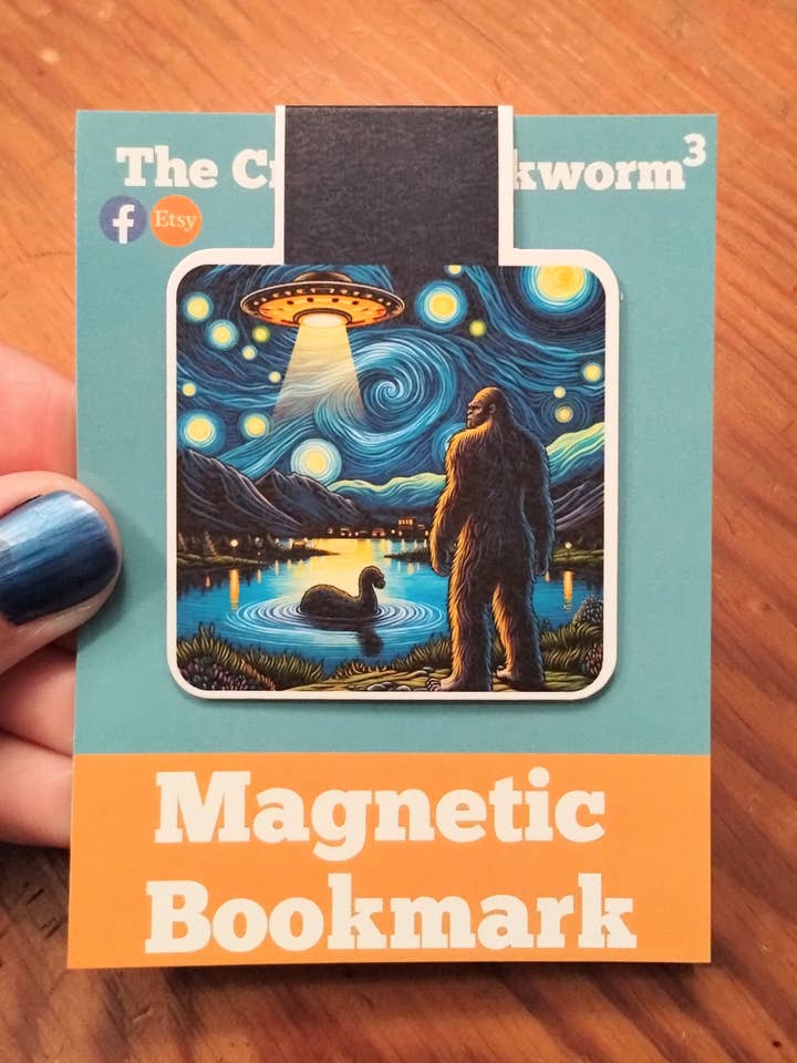 Cryptids Magnetic Bookmark, Starry Night Style, UFO Bigfoot for wholesale by The Crafty Bookworm3