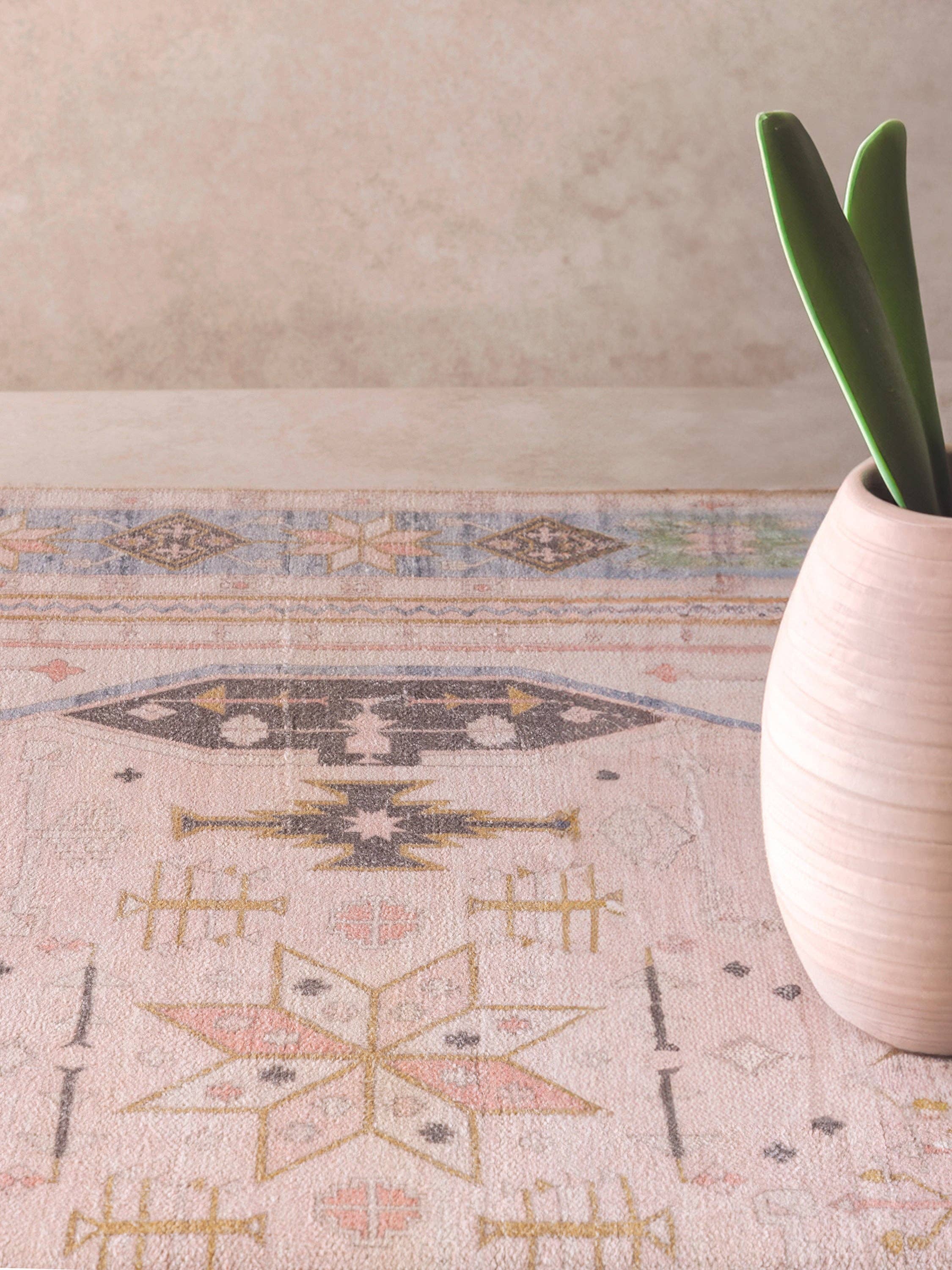 GAURI KOHLI - Wholesale Area Rug - Delmar Soft Pink Boho Area Rug – 5′×8′1