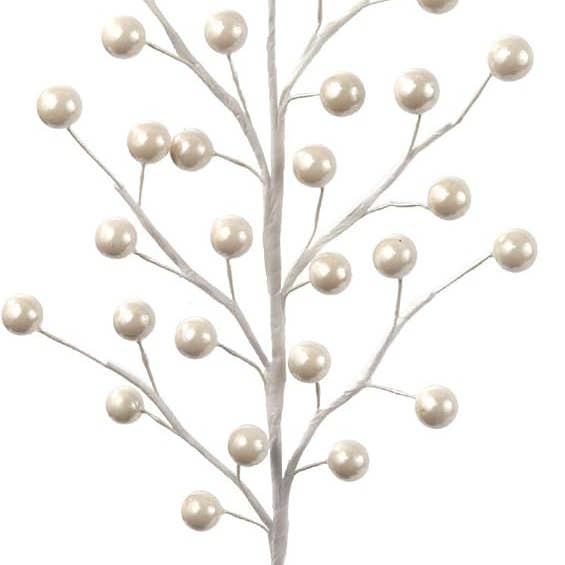 Larksilk - Wholesale Christmas Decoration - 24-Pack Pearl White Christmas Holly Berry Stems, 35 Berries