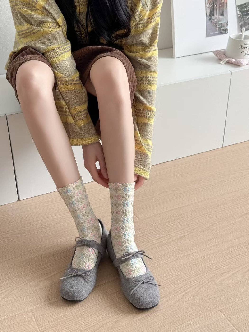 Funkyrel® Atzbranding Limited - Wholesale Socks - Women's - Rufia - Floral Embossed Retro Style Socks10