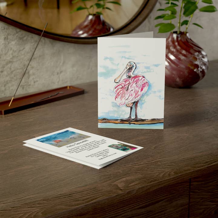 Hello Spoonbill Greeting Card for wholesale by Rachel Pierce Art Gallery