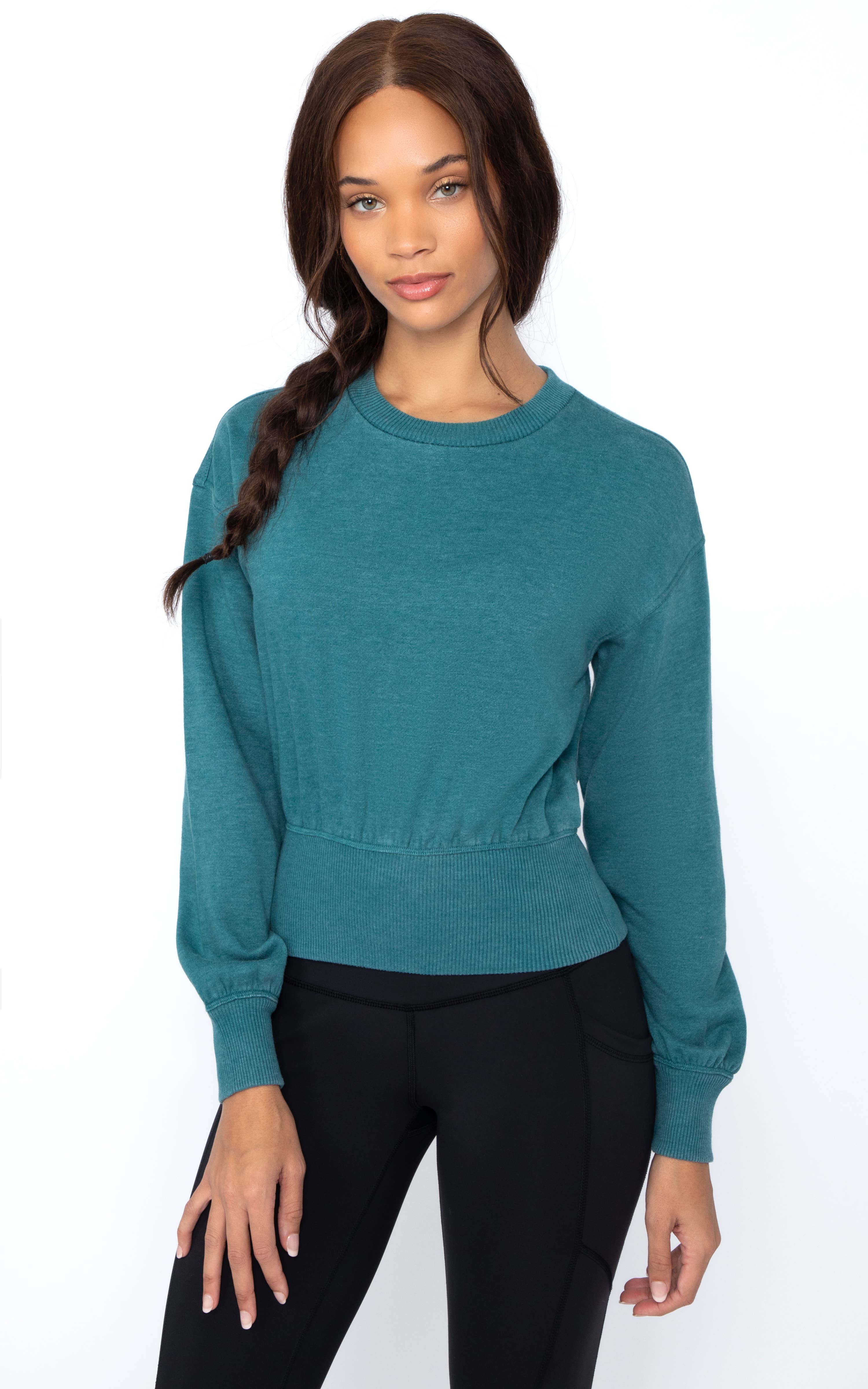 90 Degree by Reflex & Yogalicious - Wholesale Sweatshirt - Women's - Women's Lux Fleece Stone Wash Long Sleeve Pullover3