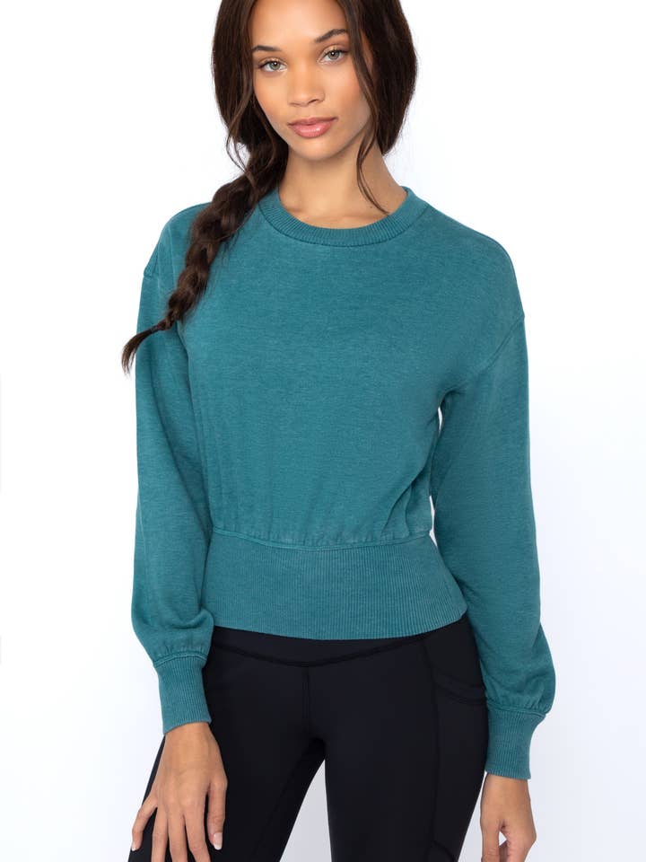 90 Degree by Reflex & Yogalicious - Wholesale Sweatshirt - Women's - Women's Lux Fleece Stone Wash Long Sleeve Pullover3