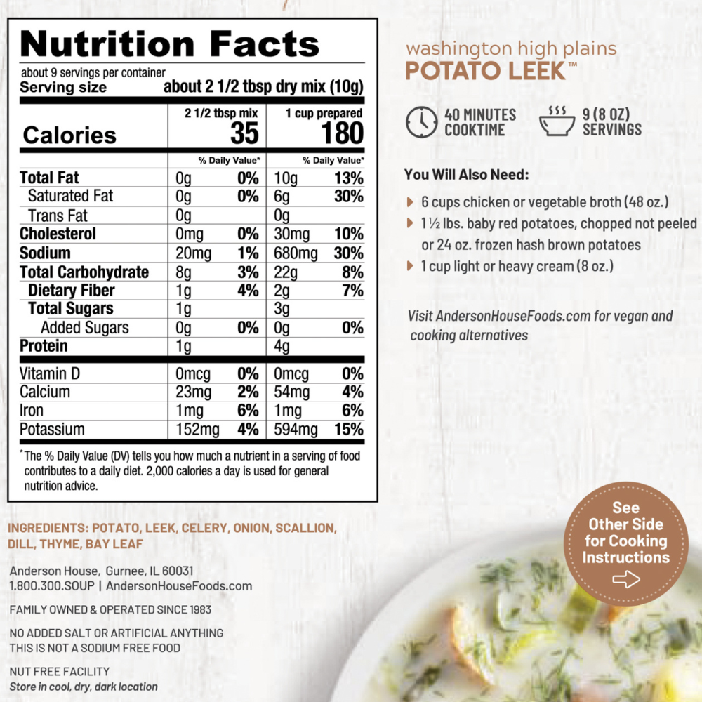 Anderson House | Frontier Soups - Wholesale Soup - Washington High Plains Potato Leek Soup Mix2